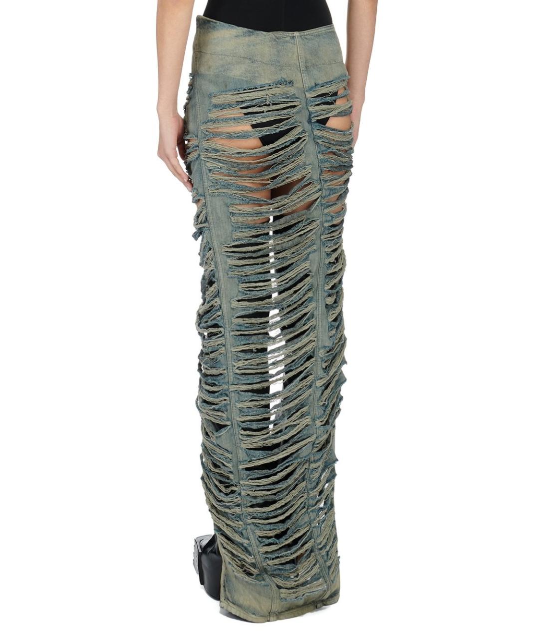 RICK OWENS Голубая хлопковая юбка макси, фото 6