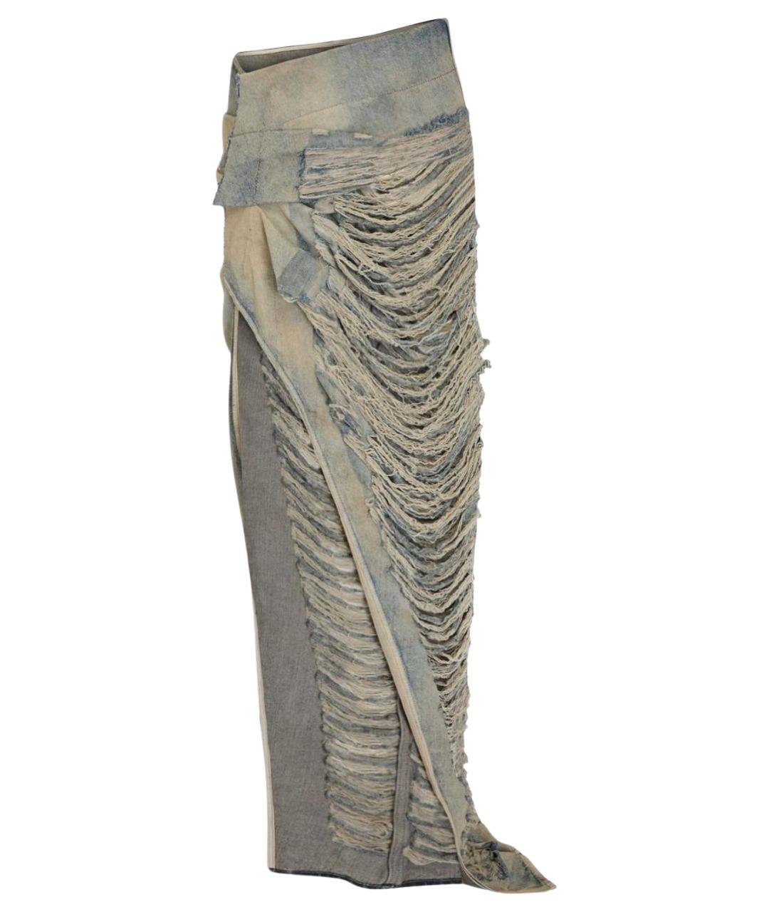 RICK OWENS Голубая хлопковая юбка макси, фото 1