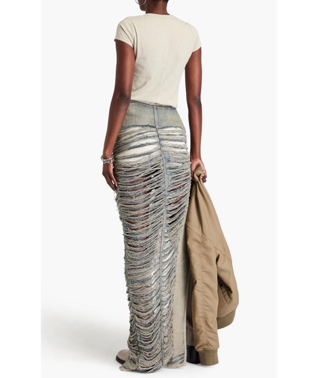 RICK OWENS Голубая хлопковая юбка макси, фото 3