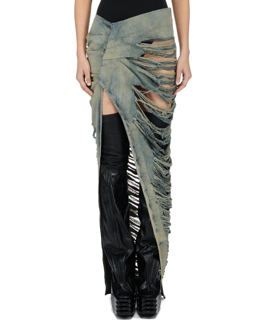 RICK OWENS Голубая хлопковая юбка макси, фото 4