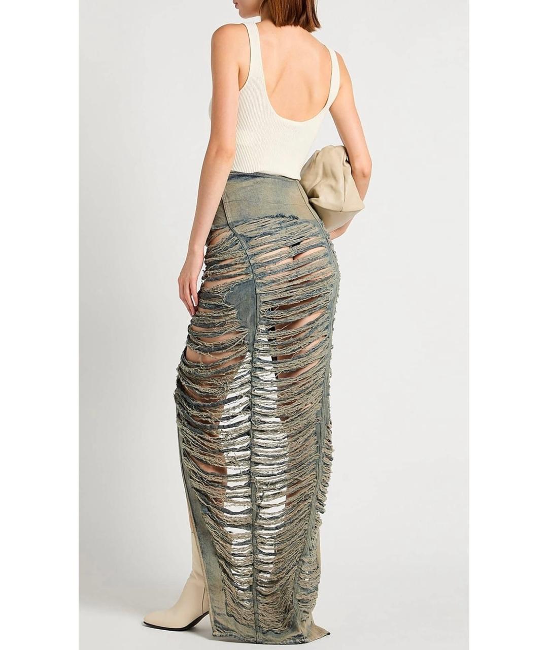 RICK OWENS Голубая хлопковая юбка макси, фото 8