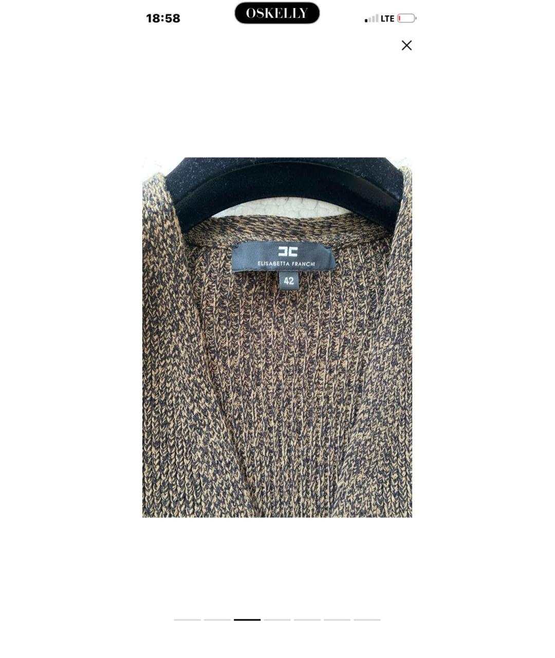 ELISABETTA FRANCHI Коричневый вискозный кардиган, фото 3