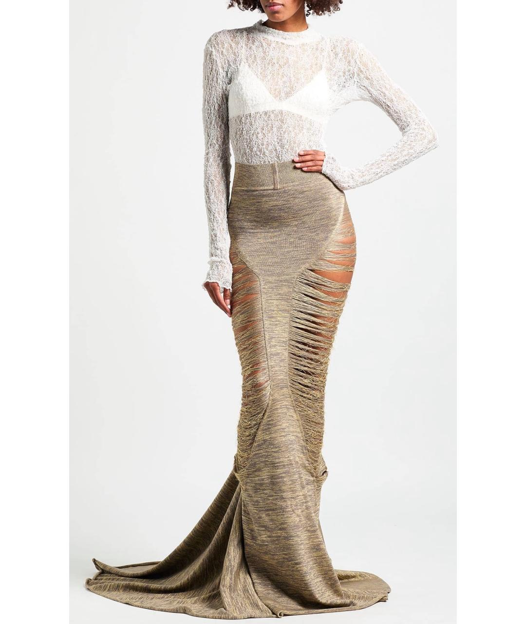 RICK OWENS Золотая шерстяная юбка макси, фото 2