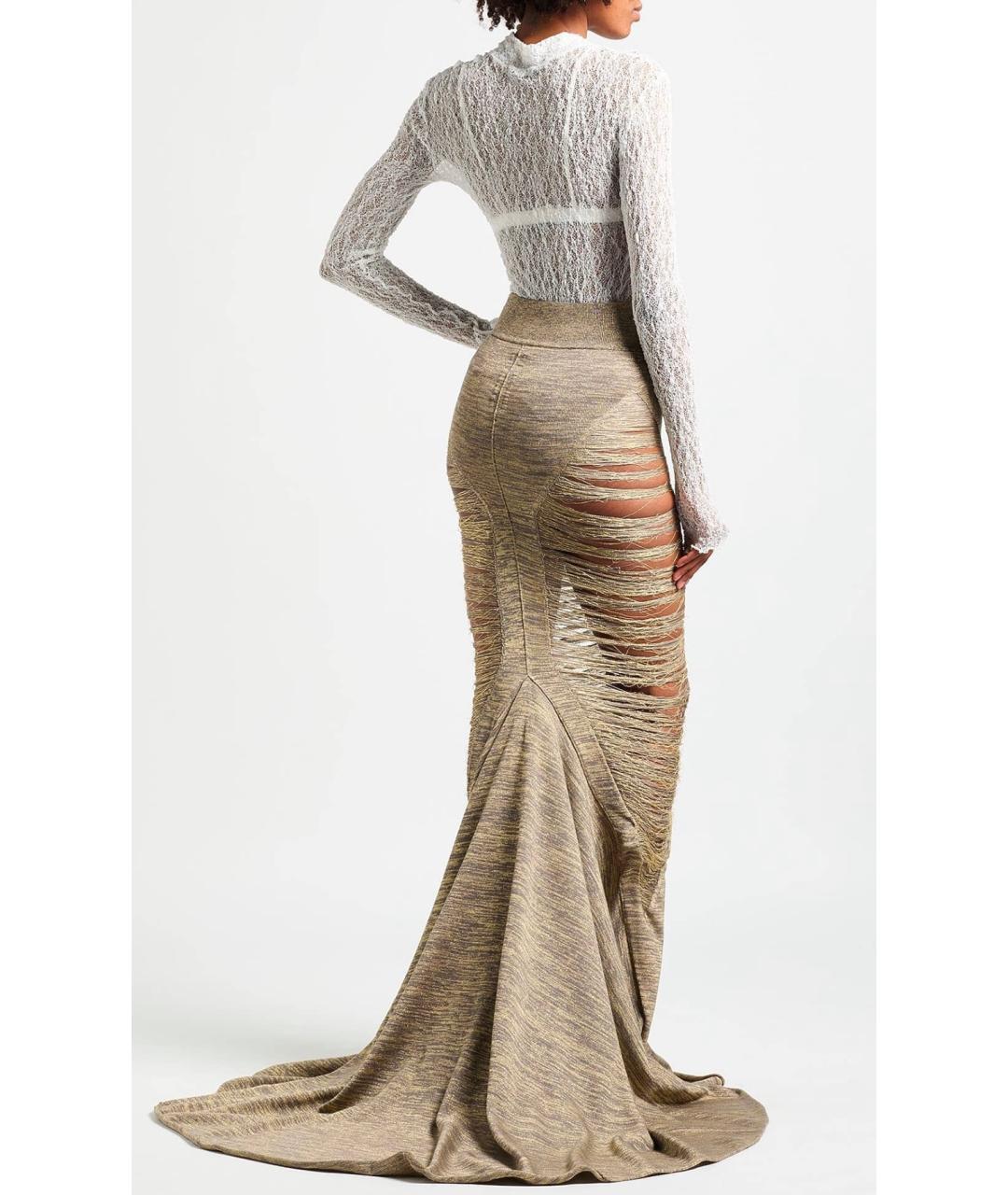 RICK OWENS Золотая шерстяная юбка макси, фото 3