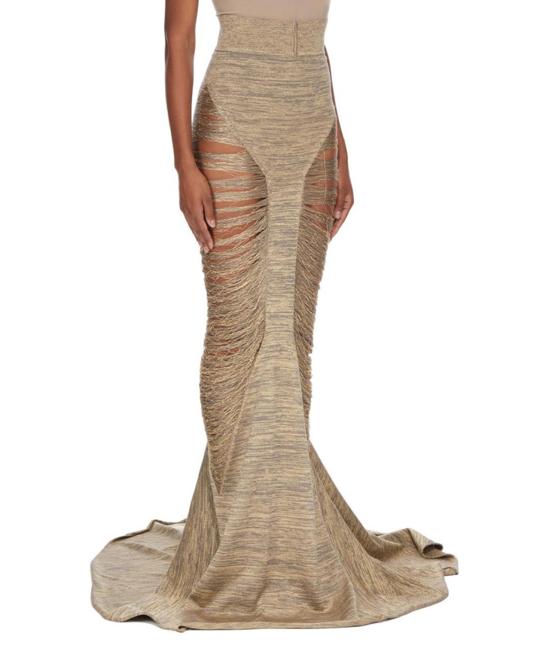 RICK OWENS Золотая шерстяная юбка макси, фото 4