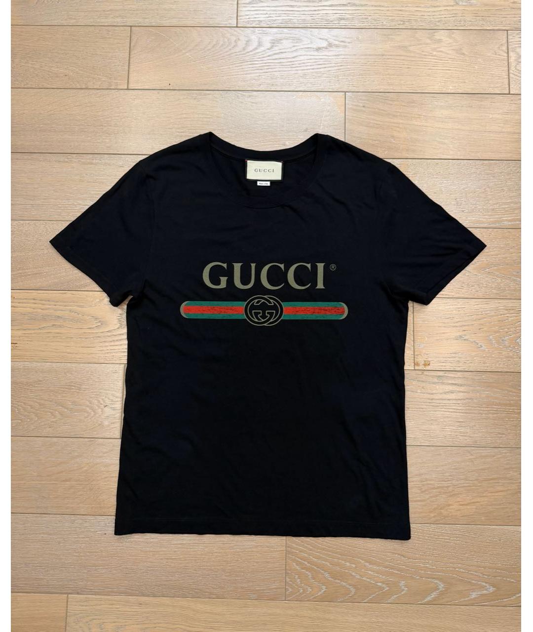 GUCCI Черная хлопковая футболка, фото 7