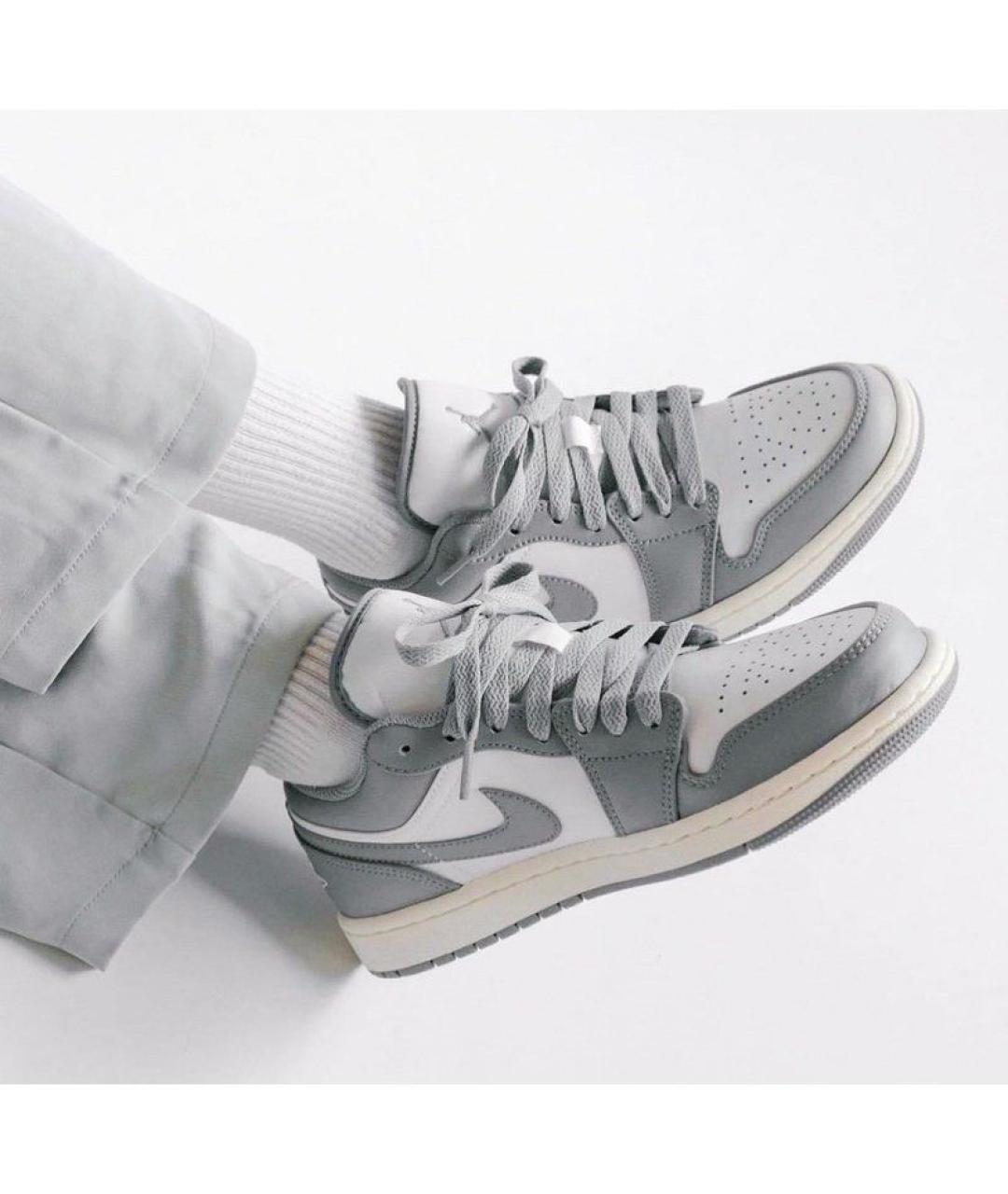 JORDAN Серые кожаные низкие кроссовки / кеды, фото 5
