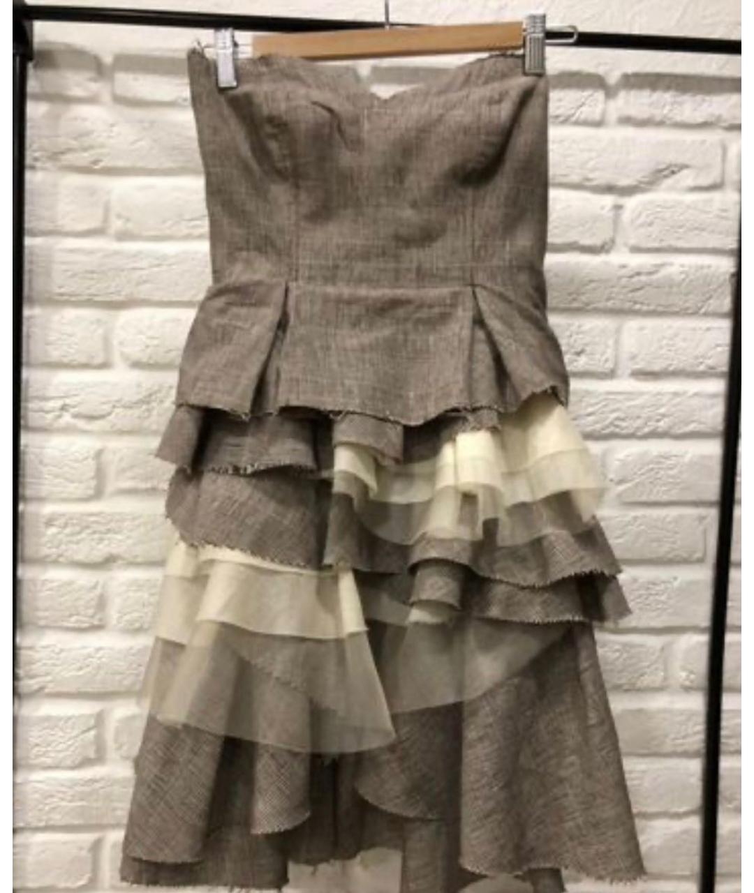 ERMANNO SCERVINO Бежевое льняное коктейльное платье, фото 9