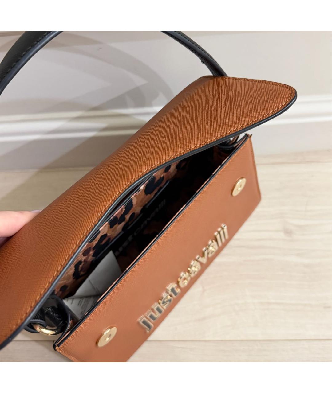 JUST CAVALLI Коричневая сумка с короткими ручками из искусственной кожи, фото 4