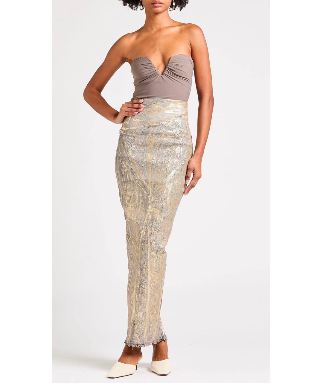 RICK OWENS Золотая хлопковая юбка миди, фото 2