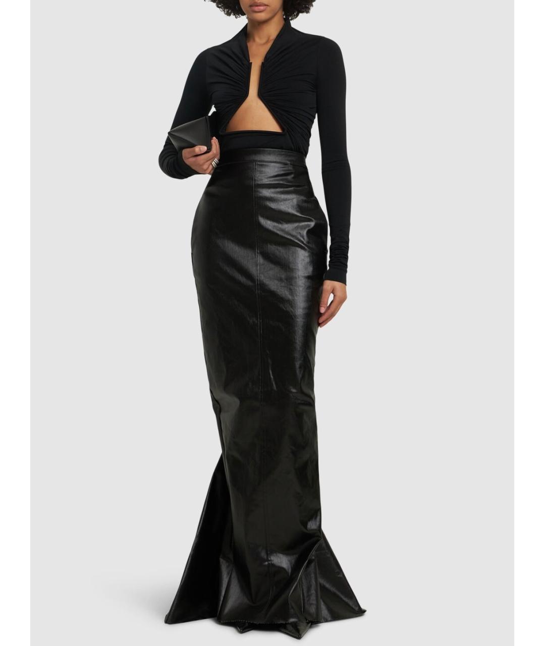 RICK OWENS Черная хлопковая юбка макси, фото 2