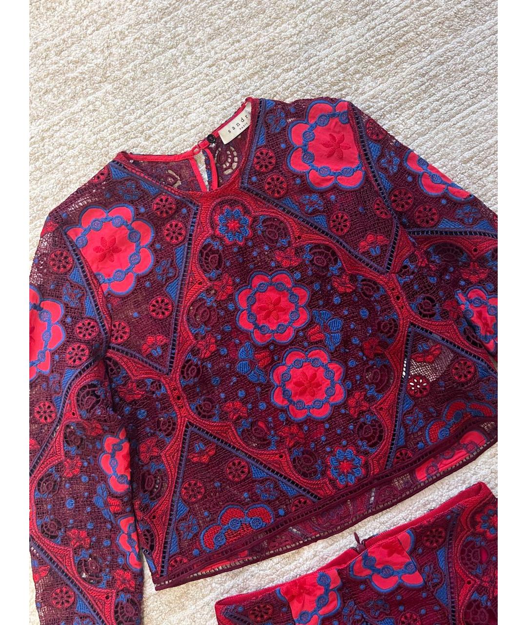 SANDRO Бордовый кружевной костюм с юбками, фото 2