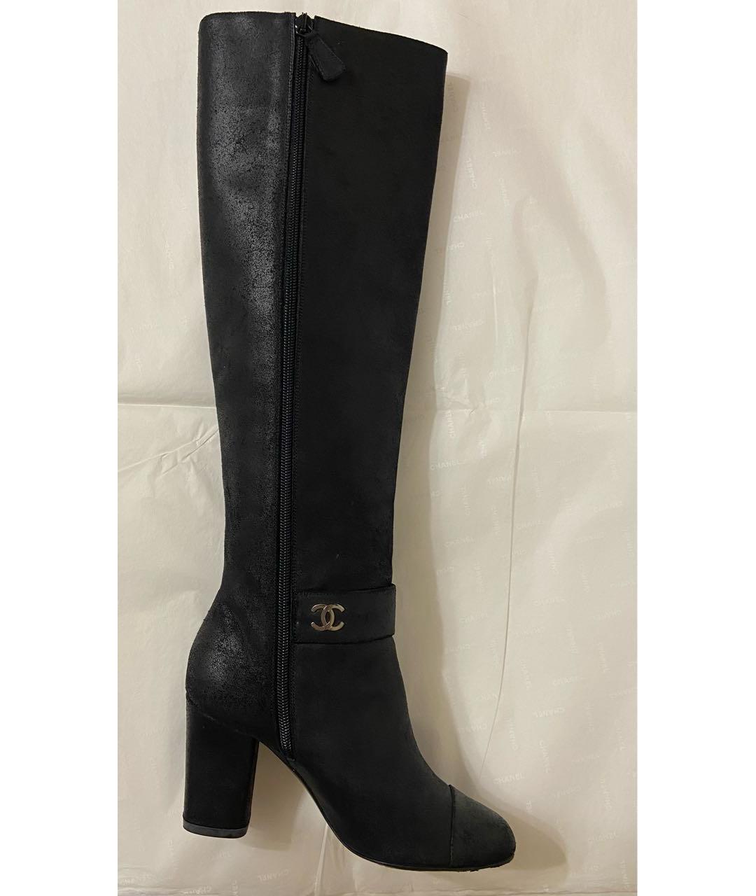 CHANEL Черные нубуковые сапоги, фото 5