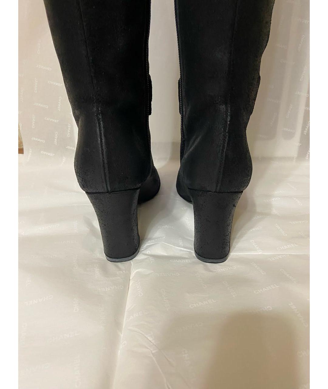 CHANEL Черные нубуковые сапоги, фото 4