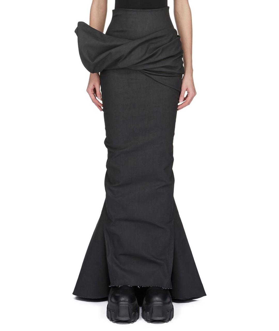 RICK OWENS Черная хлопковая юбка макси, фото 2