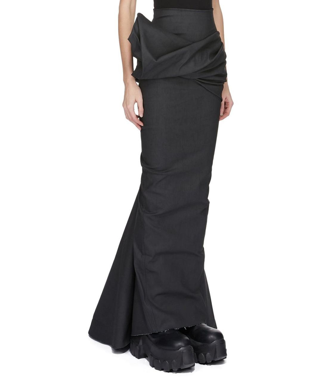 RICK OWENS Черная хлопковая юбка макси, фото 3