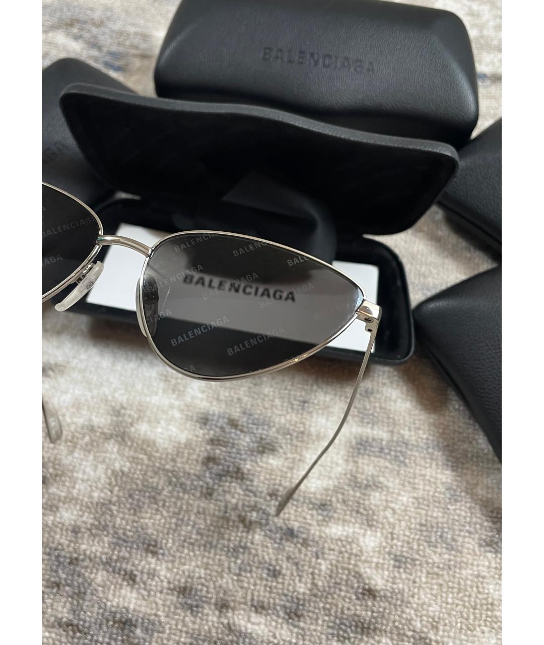 BALENCIAGA Серебряные металлические солнцезащитные очки, фото 3