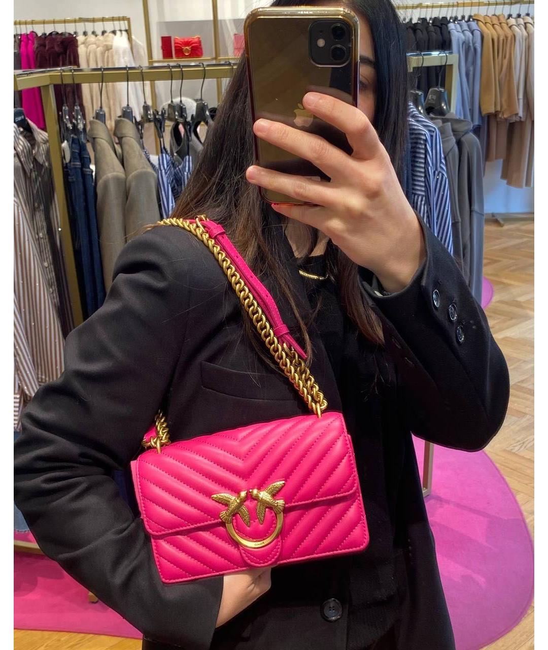 PINKO Фуксия кожаная сумка через плечо, фото 4