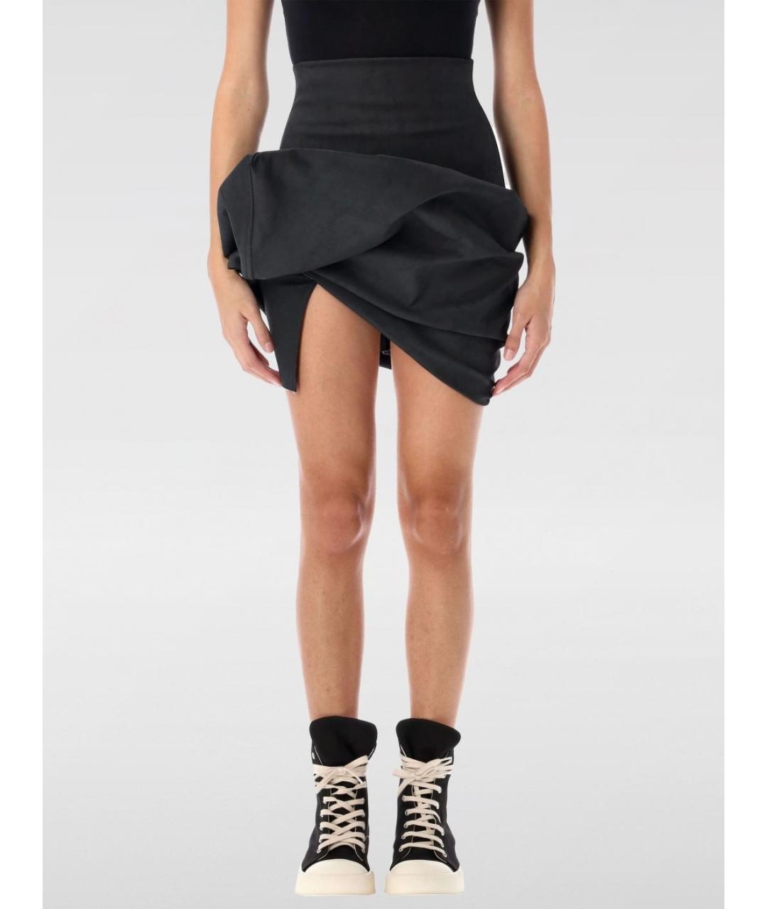 RICK OWENS Черная хлопковая юбка мини, фото 2