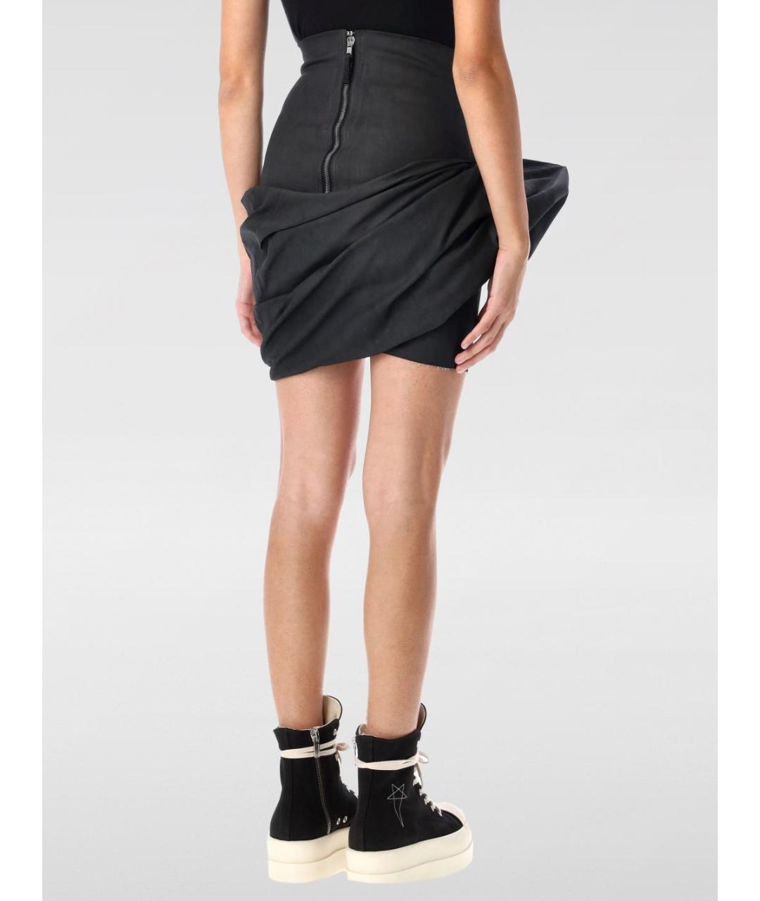 RICK OWENS Черная хлопковая юбка мини, фото 3