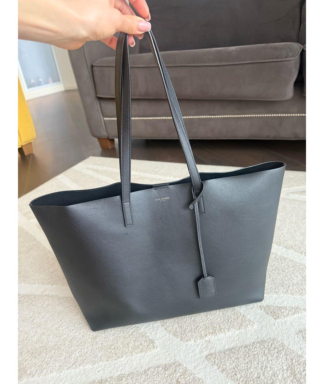 SAINT LAURENT Черная кожаная сумка тоут, фото 5