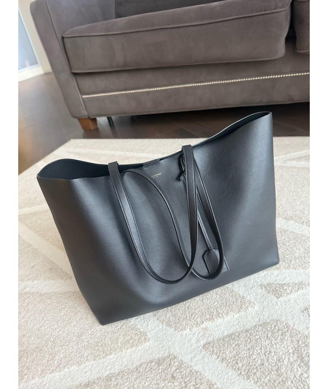 SAINT LAURENT Черная кожаная сумка тоут, фото 2