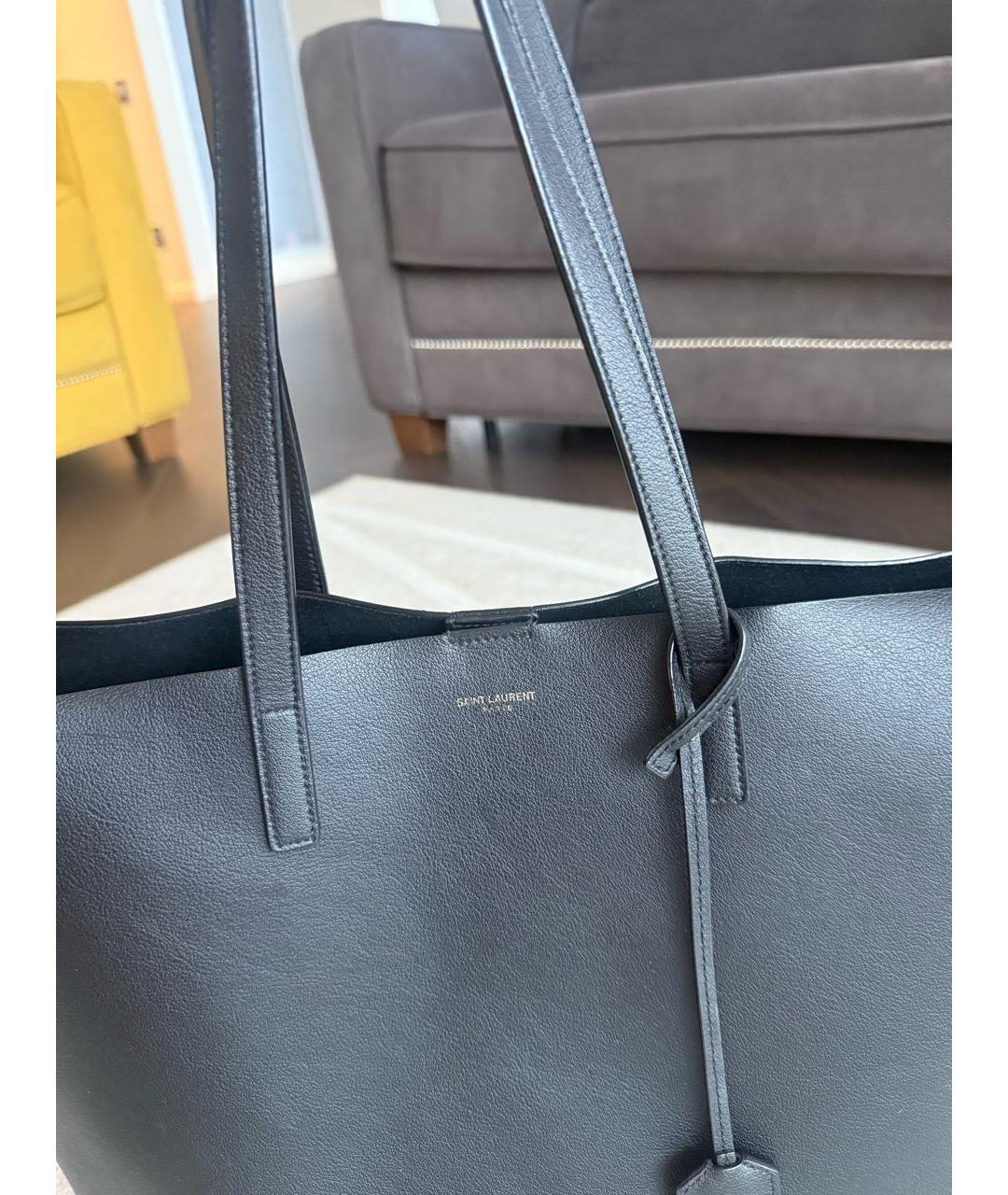 SAINT LAURENT Черная кожаная сумка тоут, фото 4
