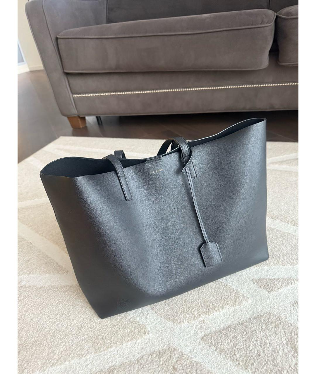 SAINT LAURENT Черная кожаная сумка тоут, фото 3