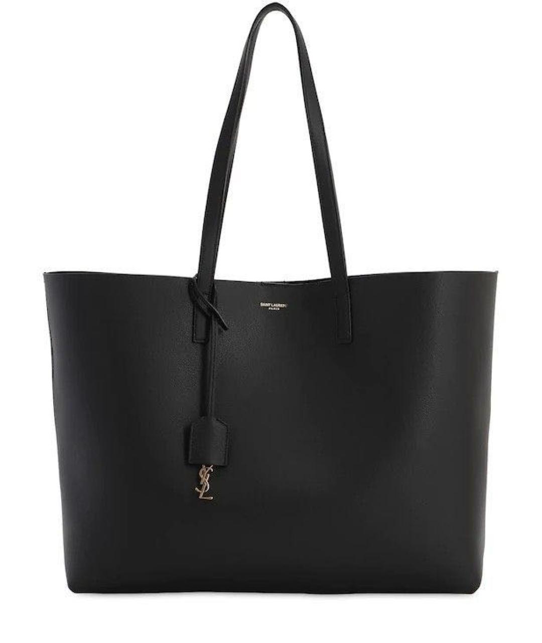 SAINT LAURENT Черная кожаная сумка тоут, фото 6