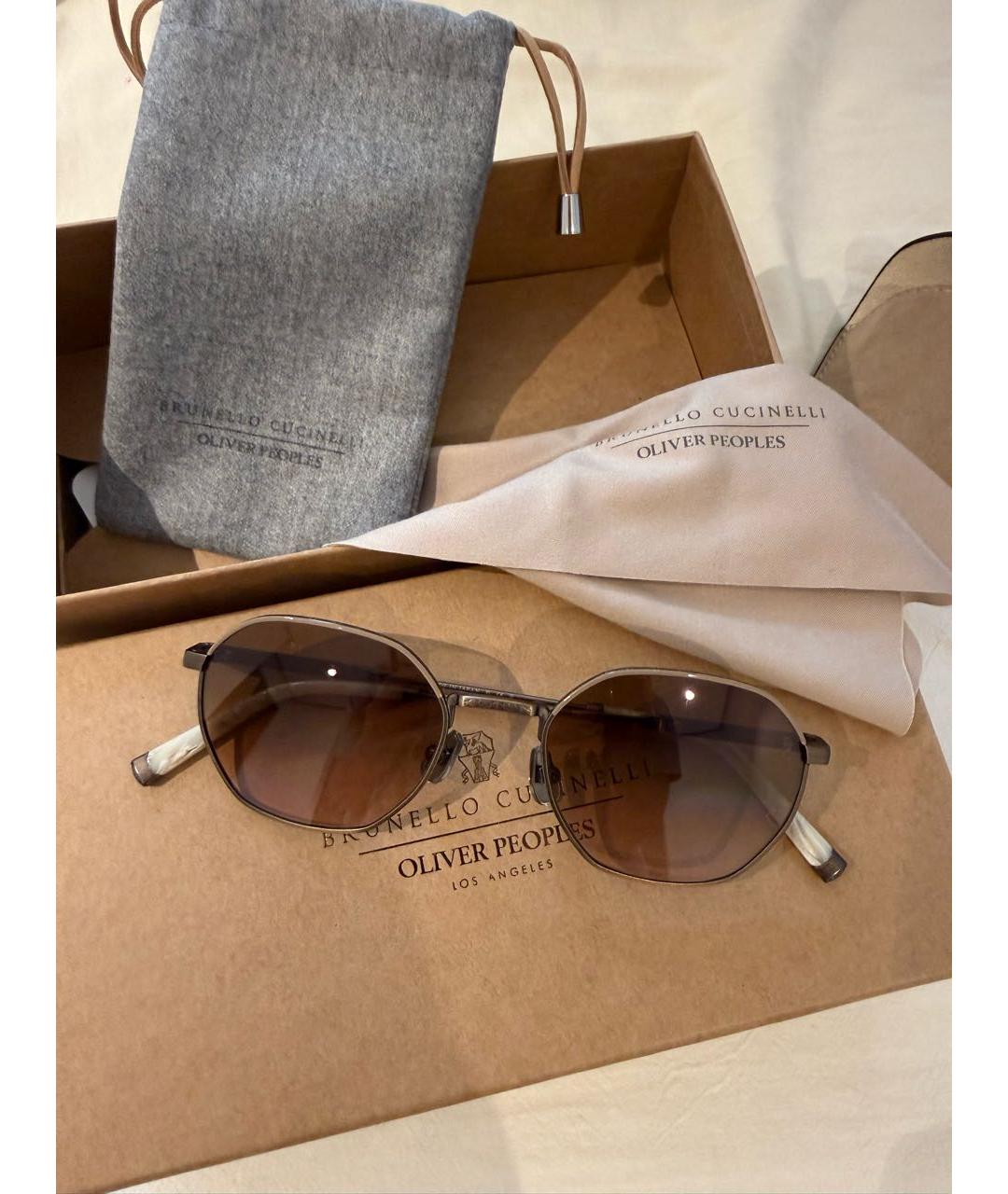 BRUNELLO CUCINELLI Коричневые металлические солнцезащитные очки, фото 4