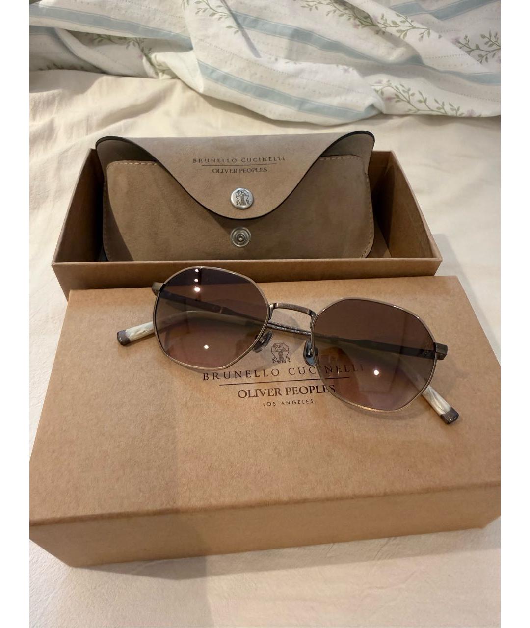 BRUNELLO CUCINELLI Коричневые металлические солнцезащитные очки, фото 2