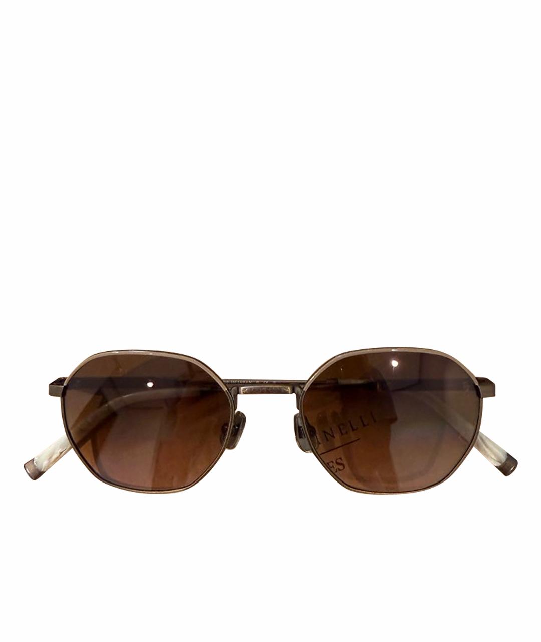 BRUNELLO CUCINELLI Коричневые металлические солнцезащитные очки, фото 1