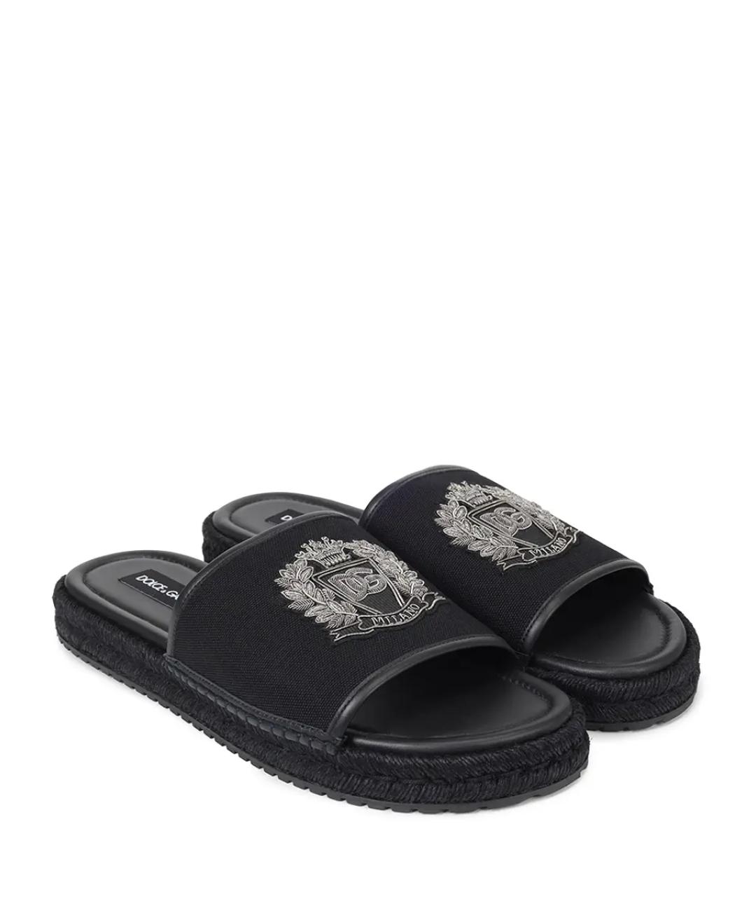 DOLCE&GABBANA Черные кожаные шлепанцы, фото 2