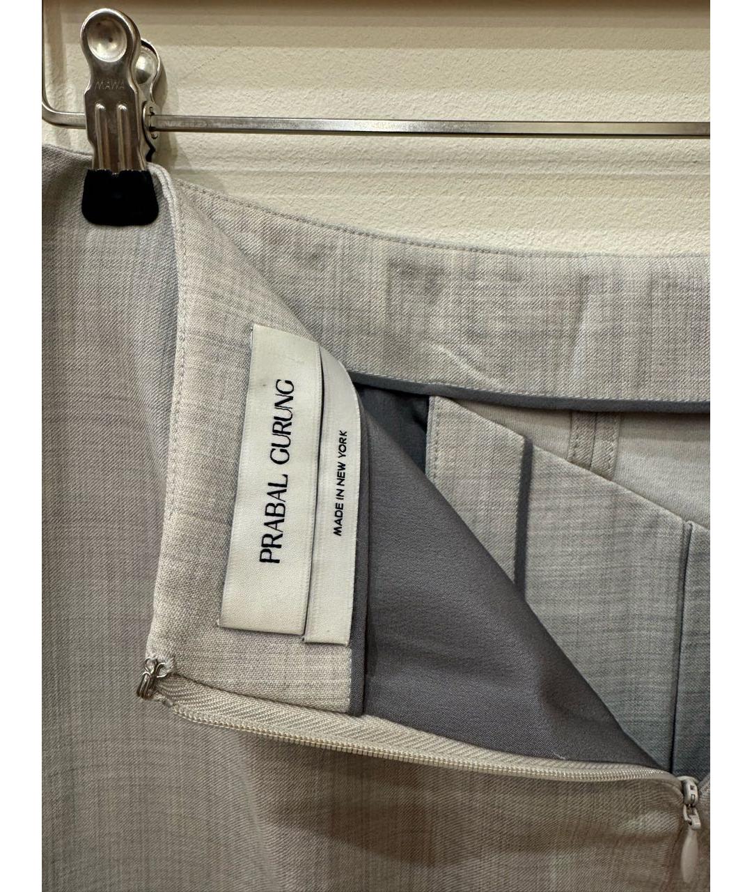PRABAL GURUNG Серая шерстяная юбка миди, фото 2