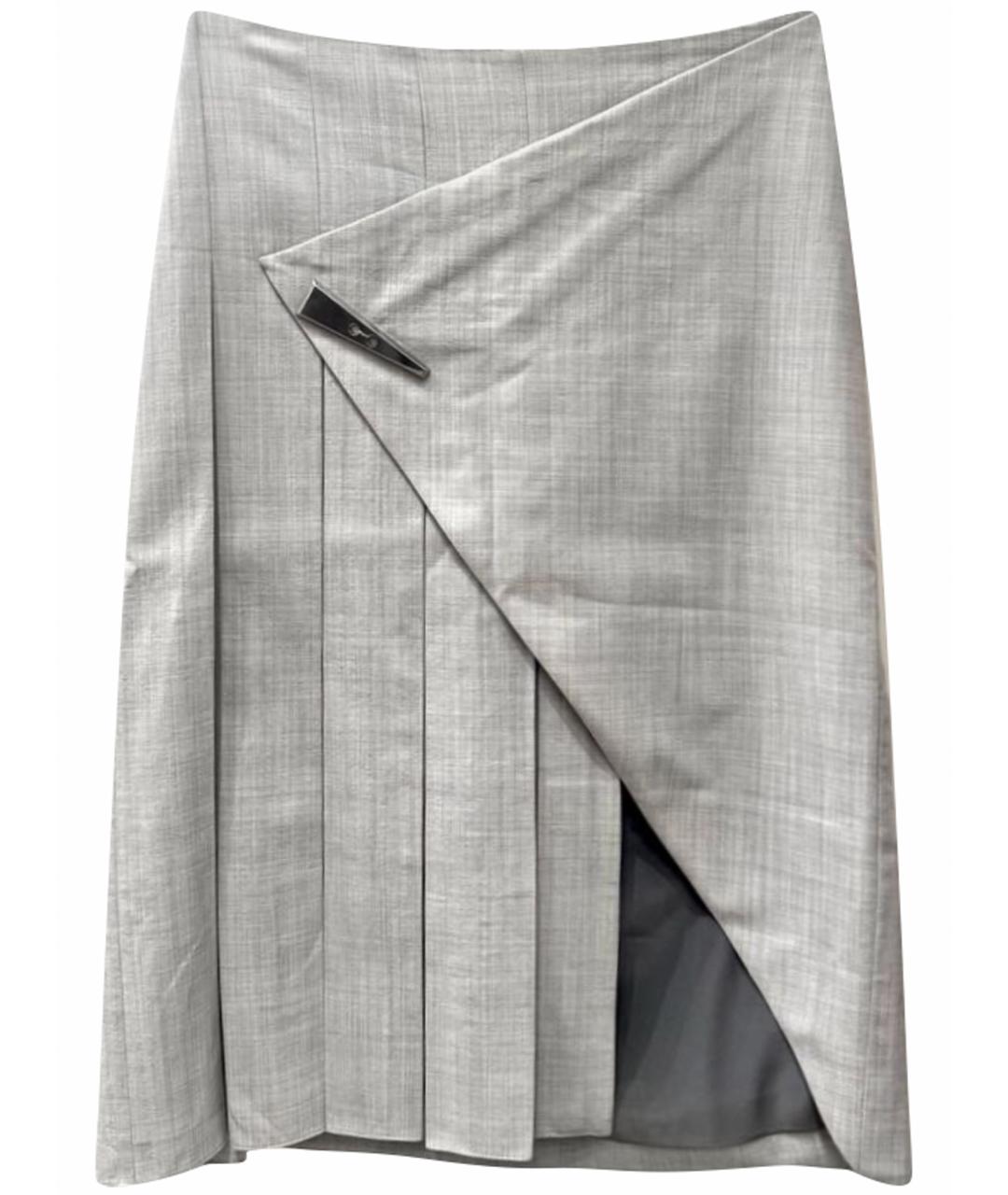 PRABAL GURUNG Серая шерстяная юбка миди, фото 1