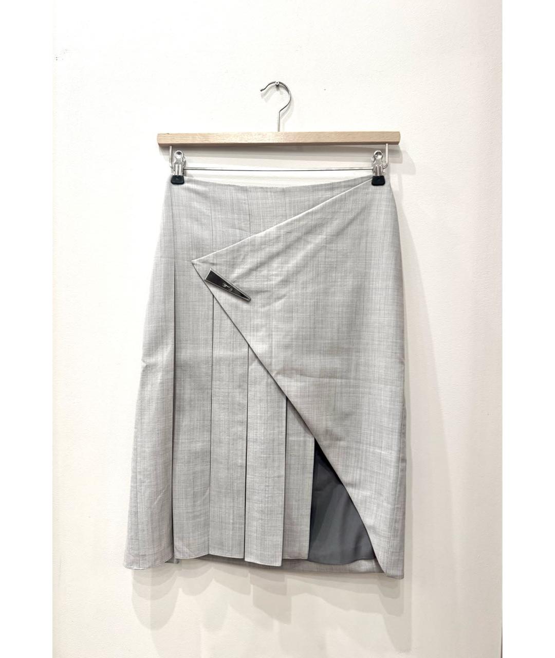 PRABAL GURUNG Серая шерстяная юбка миди, фото 6