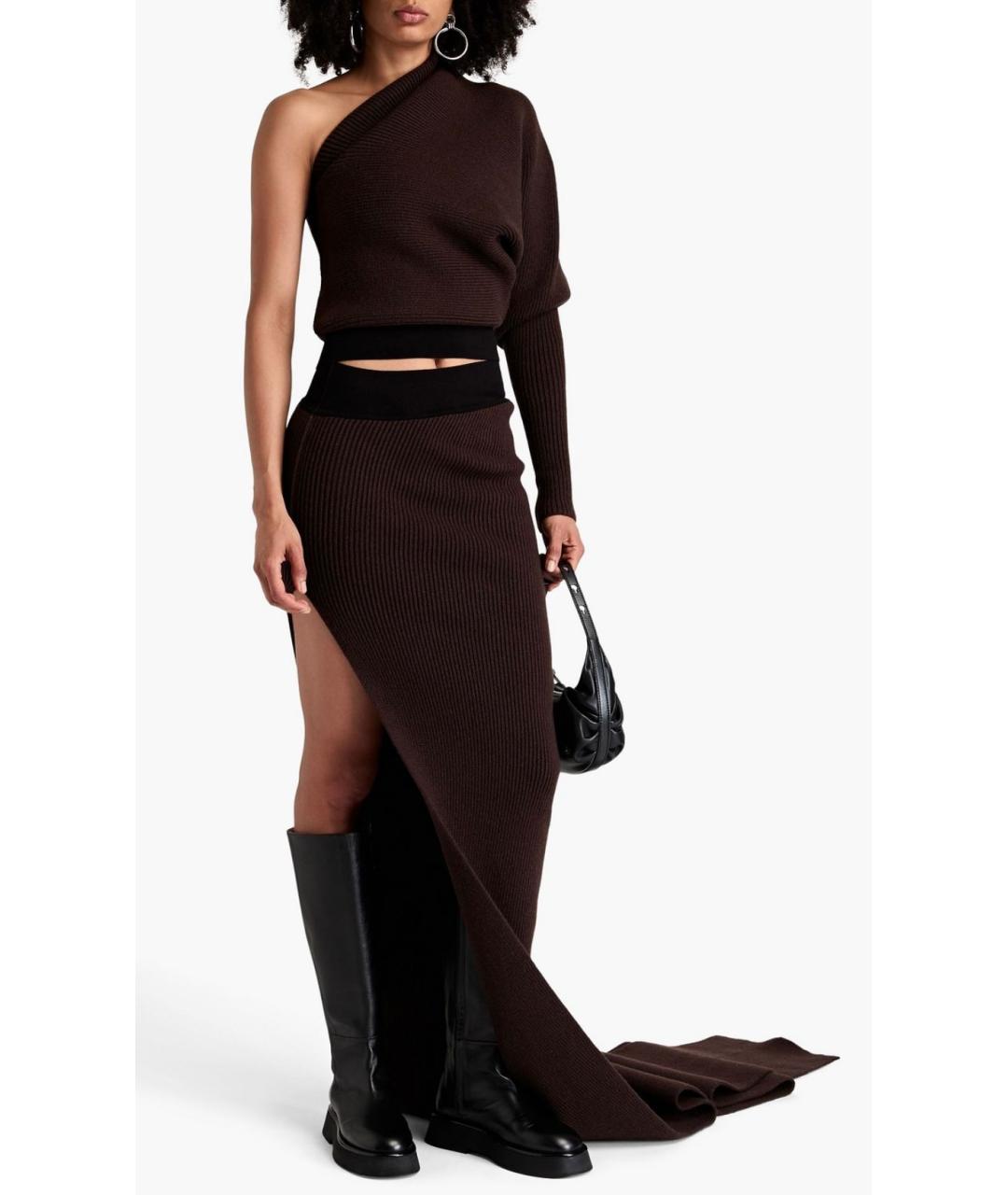 RICK OWENS Коричневая кашемировая юбка макси, фото 2