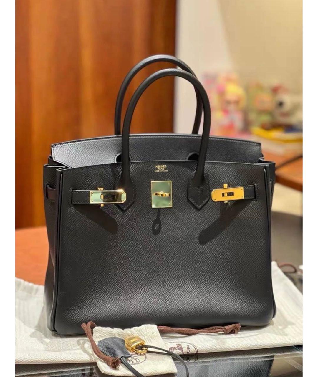 HERMES Черная кожаная сумка с короткими ручками, фото 3