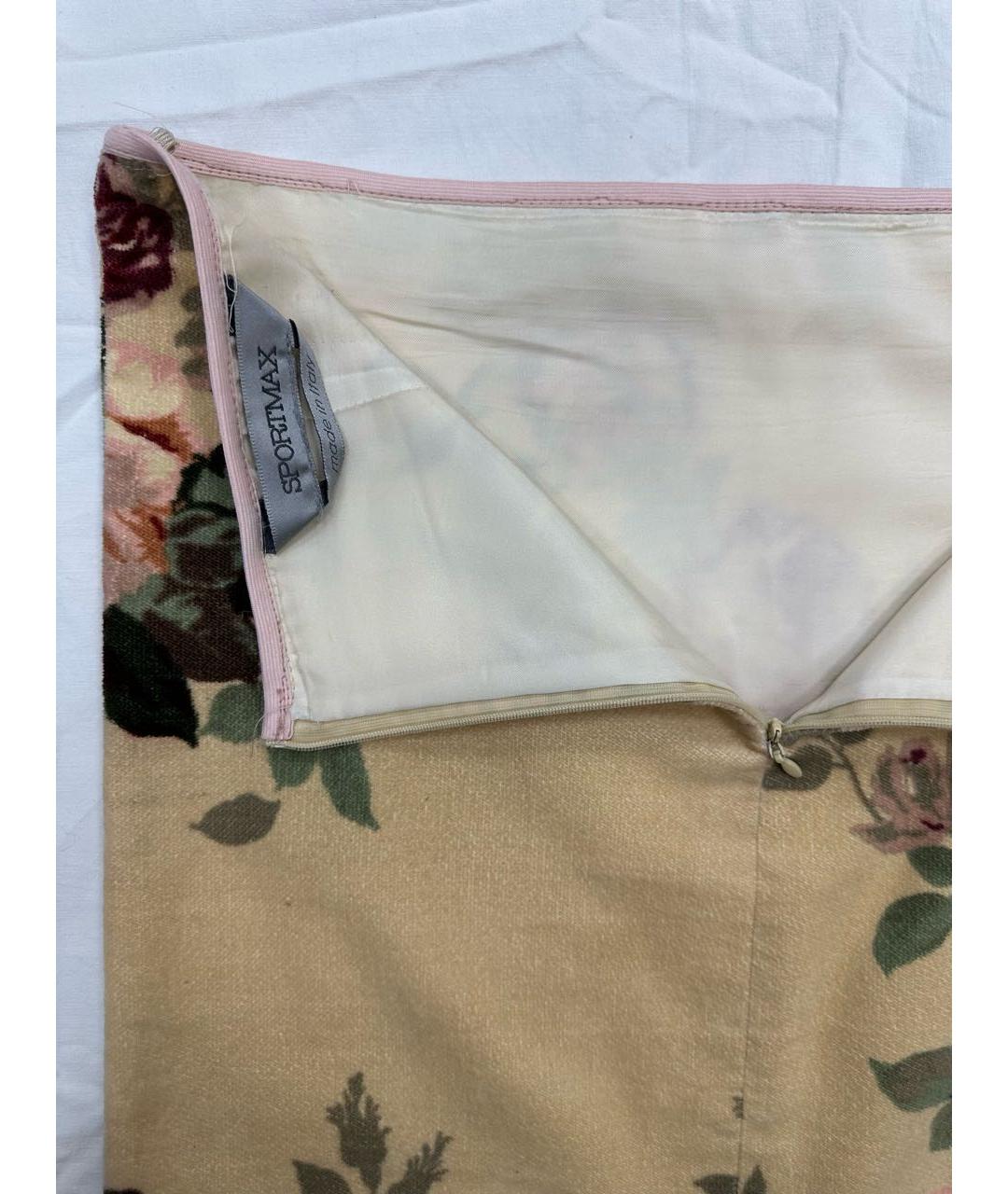 SPORTMAX Бежевая хлопко-эластановая юбка миди, фото 3