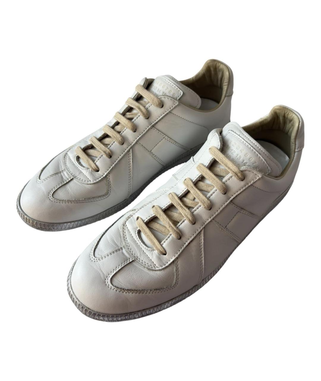 MAISON MARGIELA Белые кожаные низкие кроссовки / кеды, фото 2