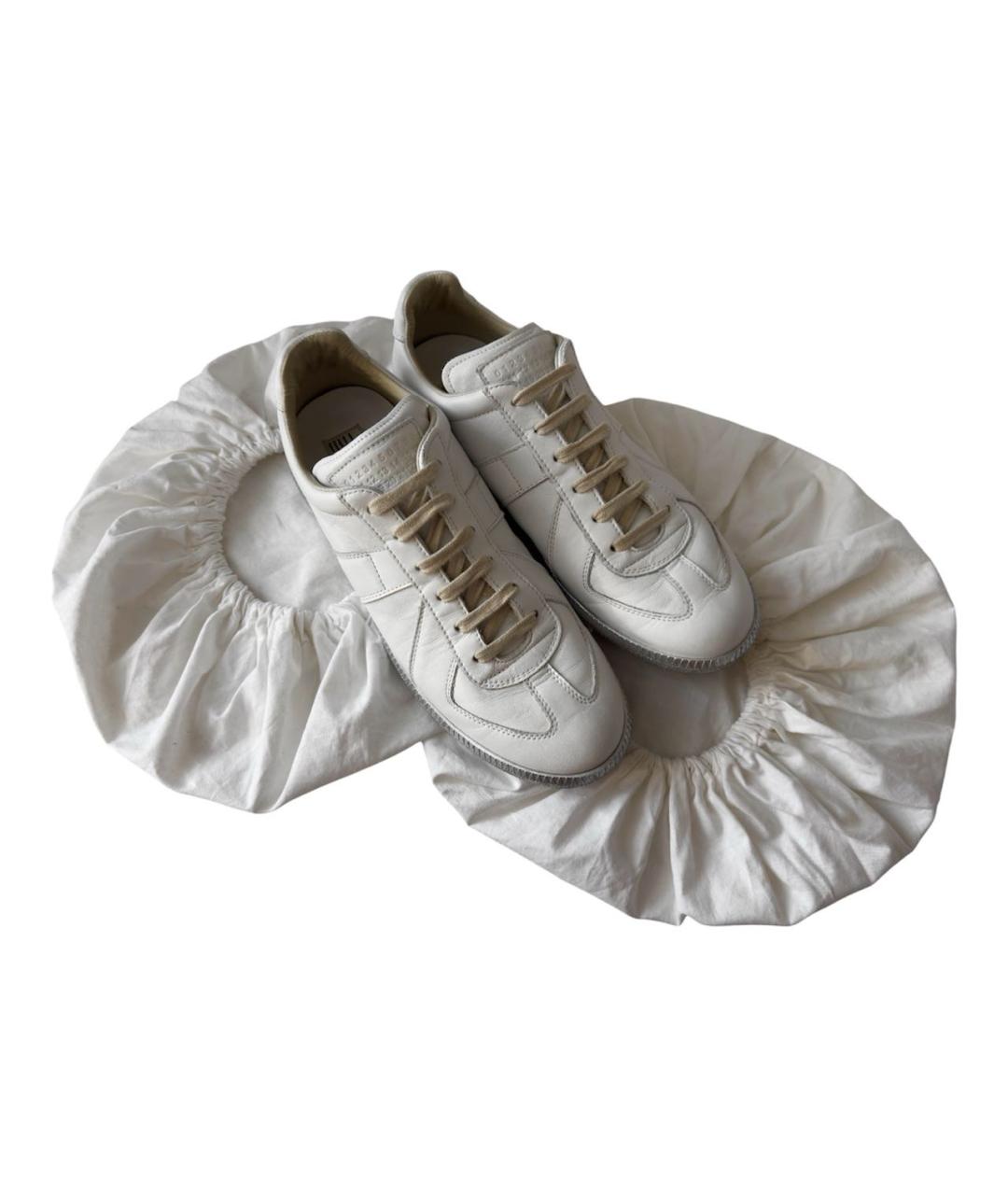 MAISON MARGIELA Белые кожаные низкие кроссовки / кеды, фото 3