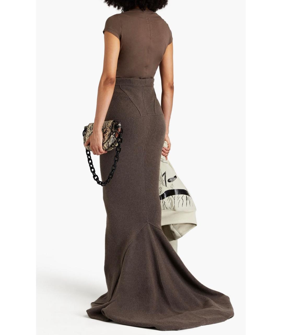 RICK OWENS Коричневая кашемировая юбка макси, фото 3