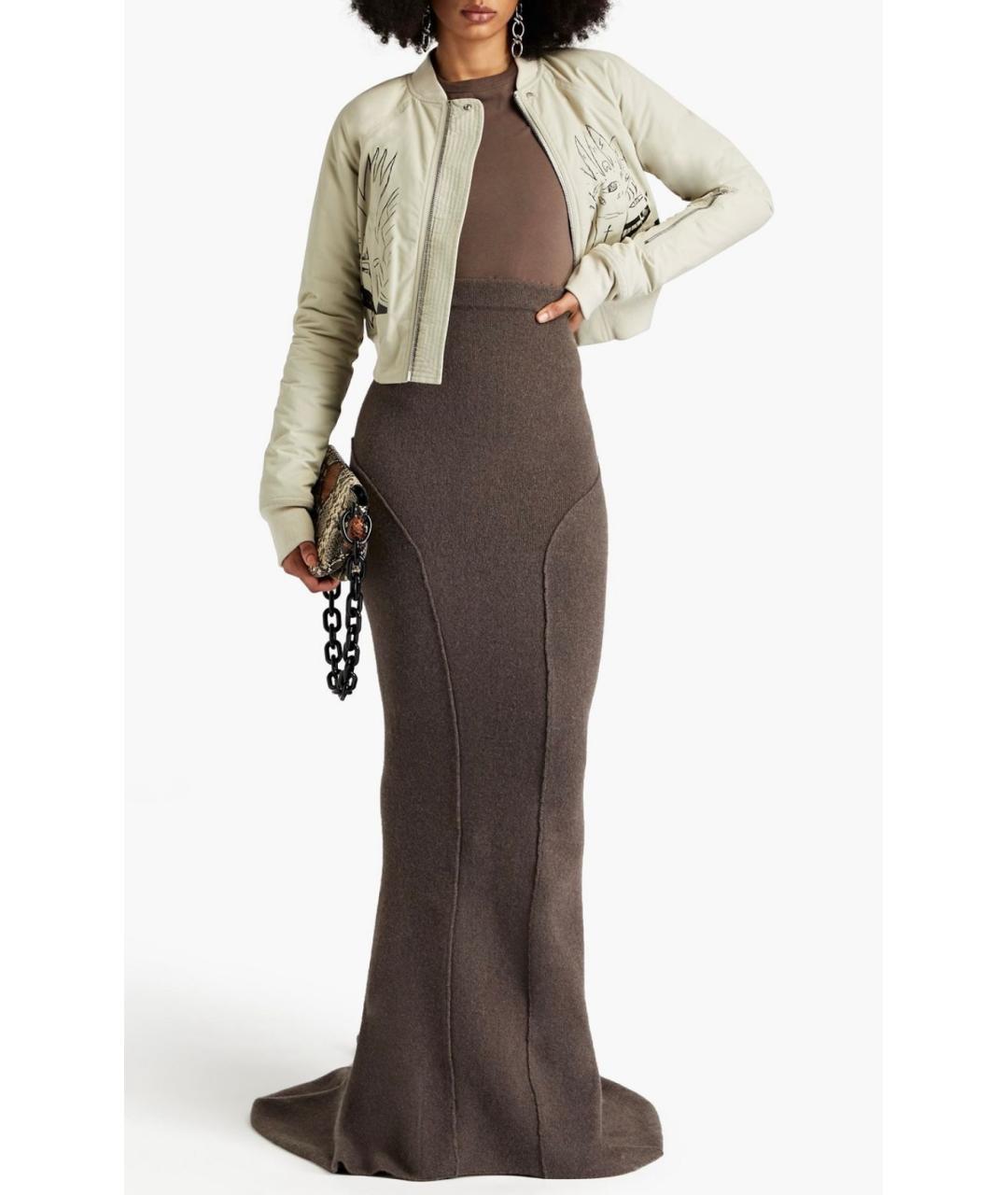 RICK OWENS Коричневая кашемировая юбка макси, фото 2