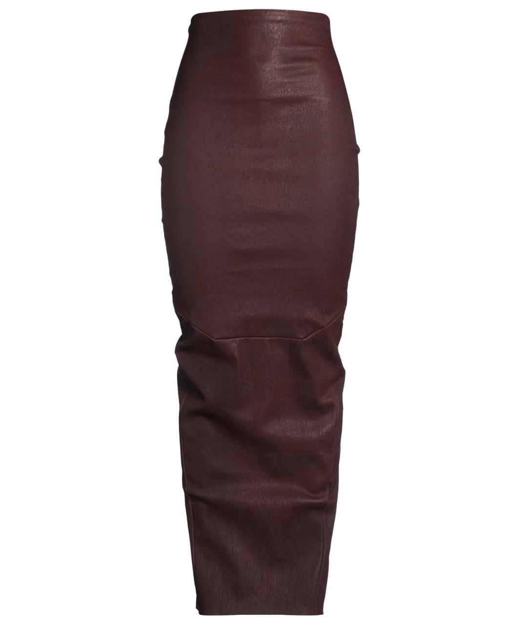 RICK OWENS Коричневая кожаная юбка миди, фото 6