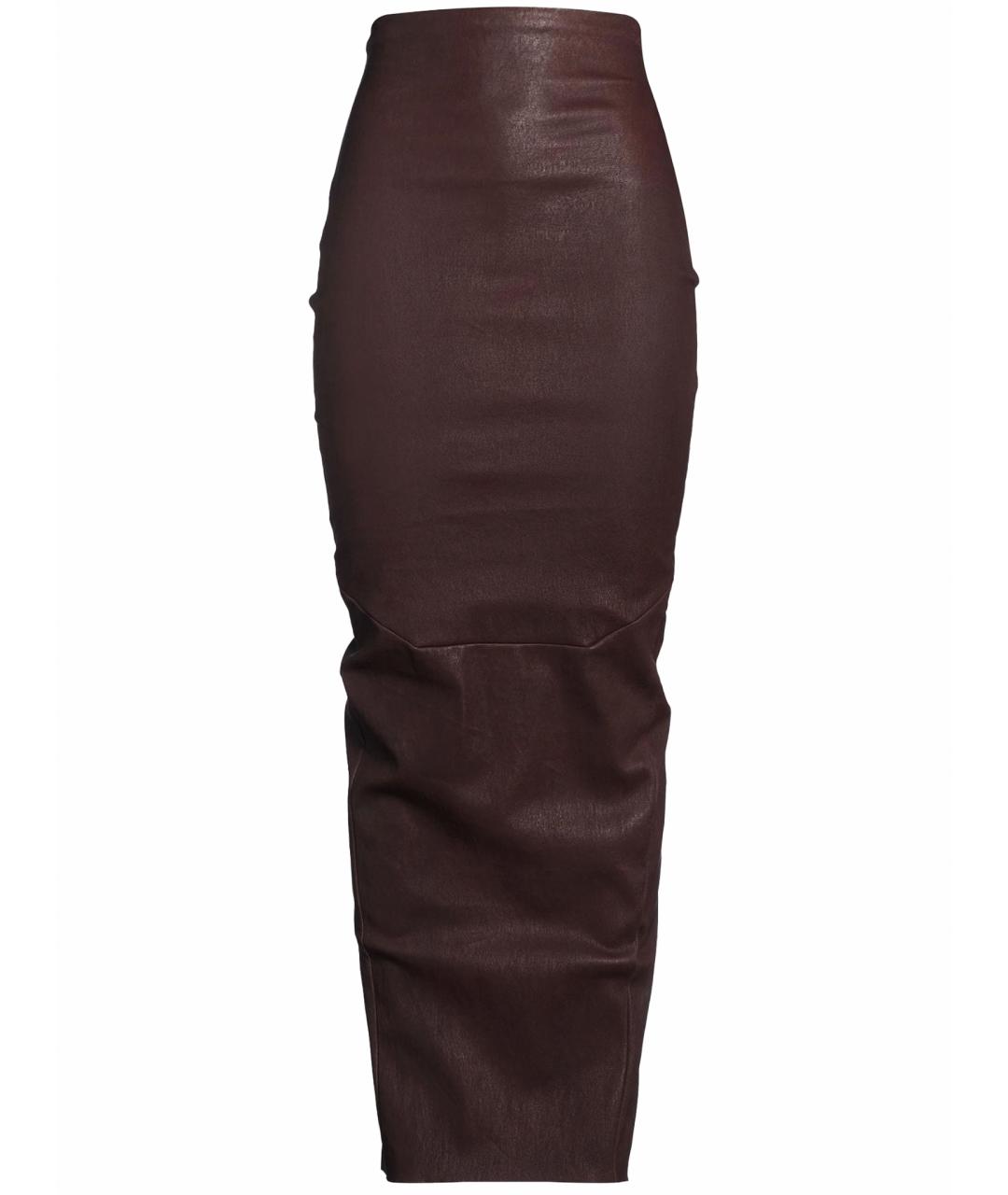 RICK OWENS Коричневая кожаная юбка миди, фото 1