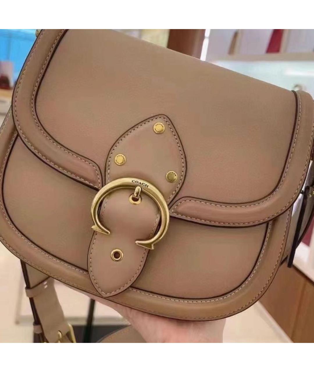 COACH Бежевая кожаная сумка через плечо, фото 4