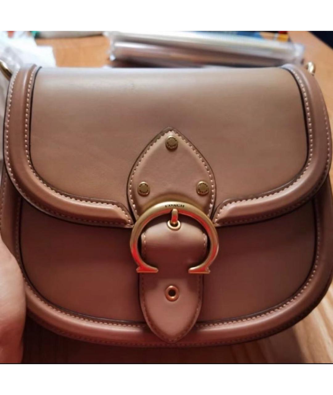 COACH Бежевая кожаная сумка через плечо, фото 2