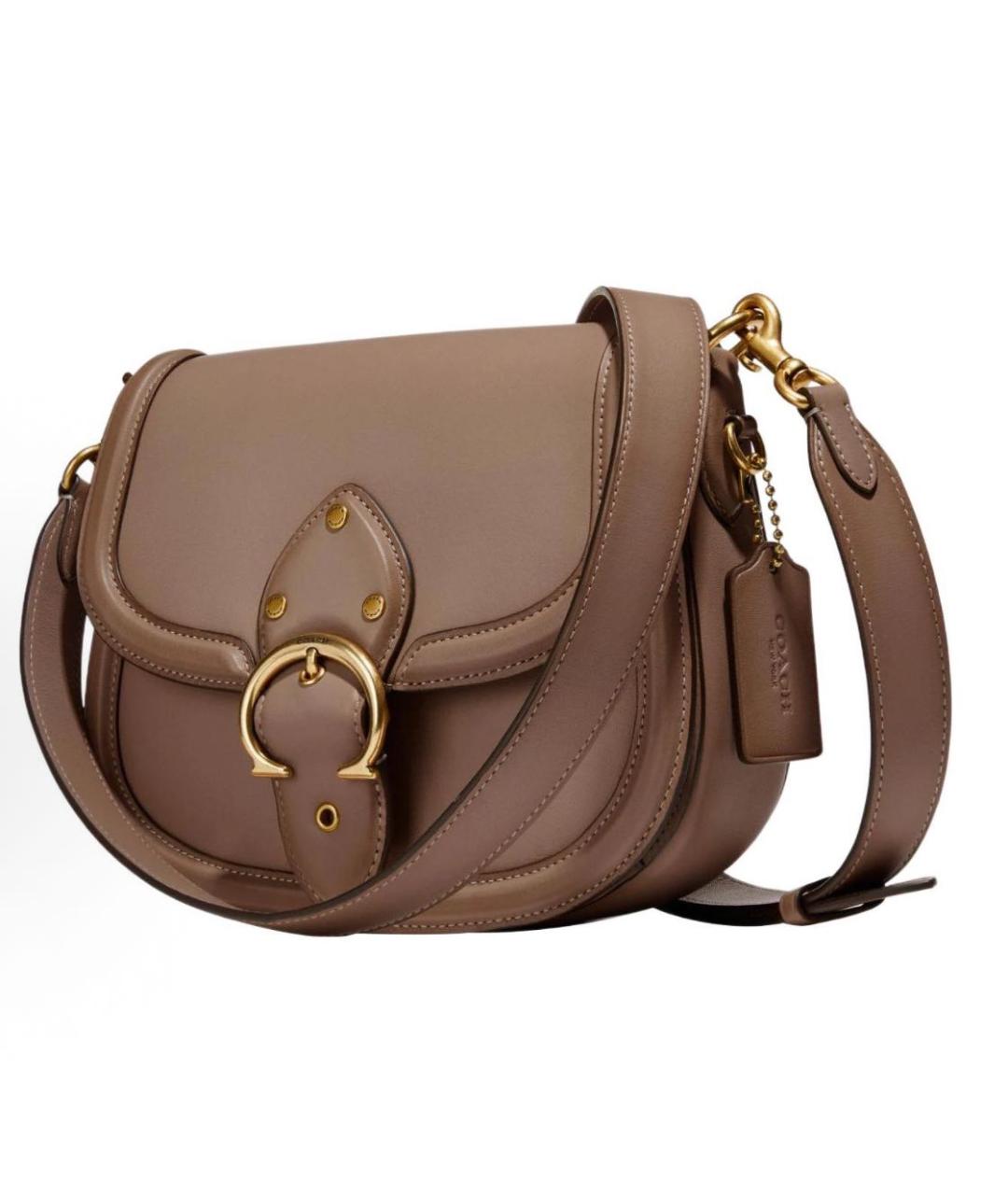 COACH Бежевая кожаная сумка через плечо, фото 5
