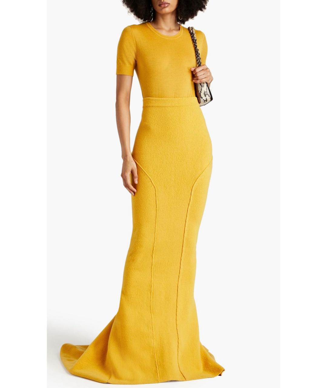 RICK OWENS Желтая кашемировая юбка макси, фото 2