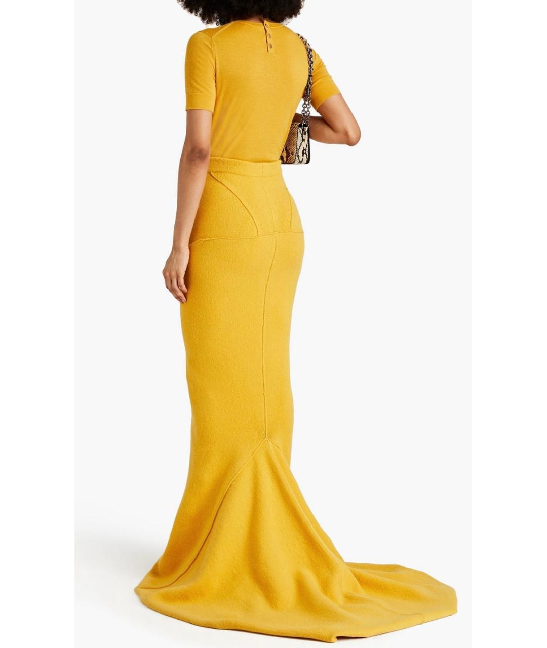 RICK OWENS Желтая кашемировая юбка макси, фото 3